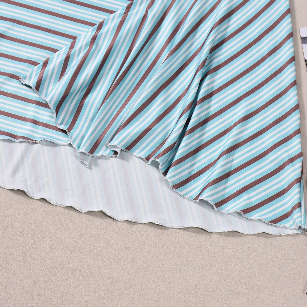Open Back Halter Crop Top And Striped Skirt Set