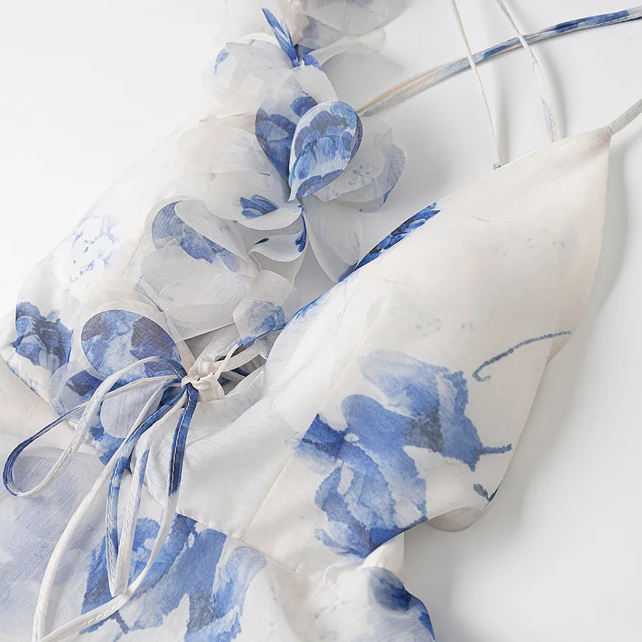 Petal 3D Flower Ruffle Camisole Dress With V Neck Backless Evening Look