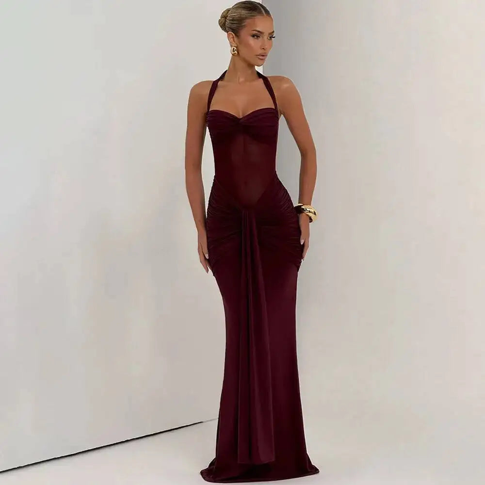 Off Shoulder Pleated Maxi Dress With Lace Patchwork
