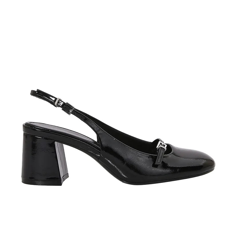Glam Buckle Slingback Round Toe Heeled Sandals