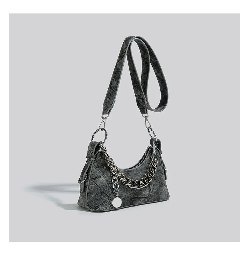 Denim Daydream Shoulder Bag With Chain Accent