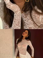 Lace Sheer Bodycon Dress With O Neck Long Sleeve