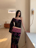 Floral Vintage Velour Off Shoulder Two Piece Set