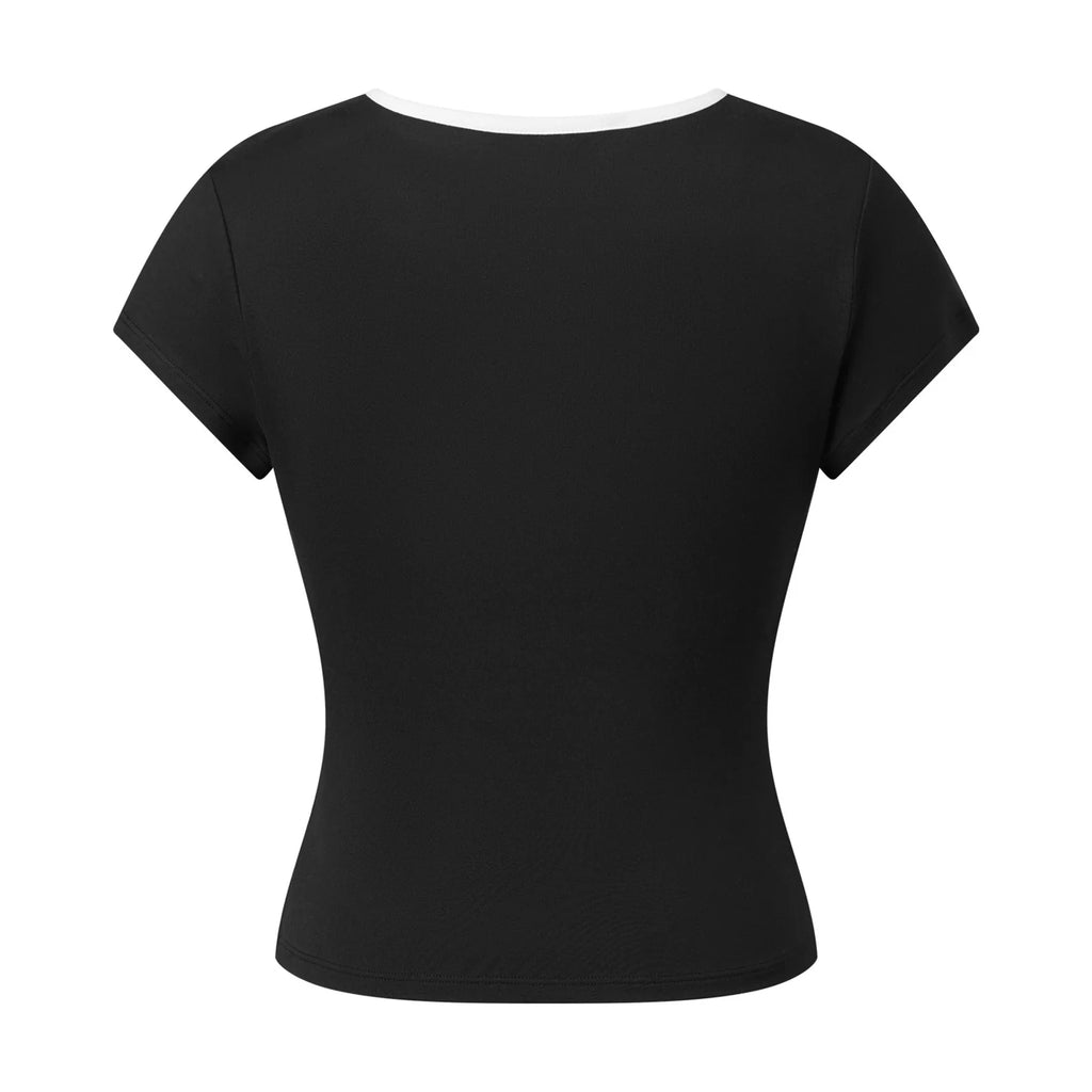 Floral Patchwork Tee With Hole Detail For Women Slim Fit Streetwear Top With Light Stretch