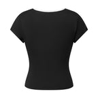 Floral Patchwork Tee With Hole Detail For Women Slim Fit Streetwear Top With Light Stretch