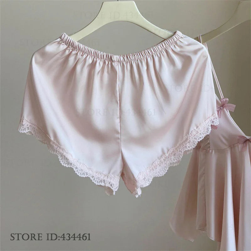 Sweet Bow Sexy Women's Lingerie 2PCS Pajamas Suit