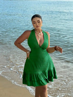 Plus Size Halter Dress With Deep V Neck And Ruffles