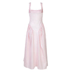 Gingham Square Neck A-Line Midi Dress With Pockets