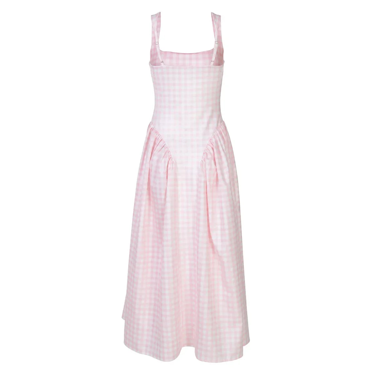 Gingham Square Neck A-Line Midi Dress With Pockets