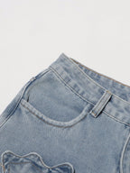 Floral Design Sense Casual Denim Trousers For Women High Waist Spliced Button  Loose Wide Leg Pants