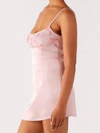 Sequin Flower Embroidered Square Neck Spaghetti Strap Mini Dress