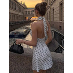 Elegant Off Shoulder Polka Dot Mini Dress Sleeveless Backless High Waist