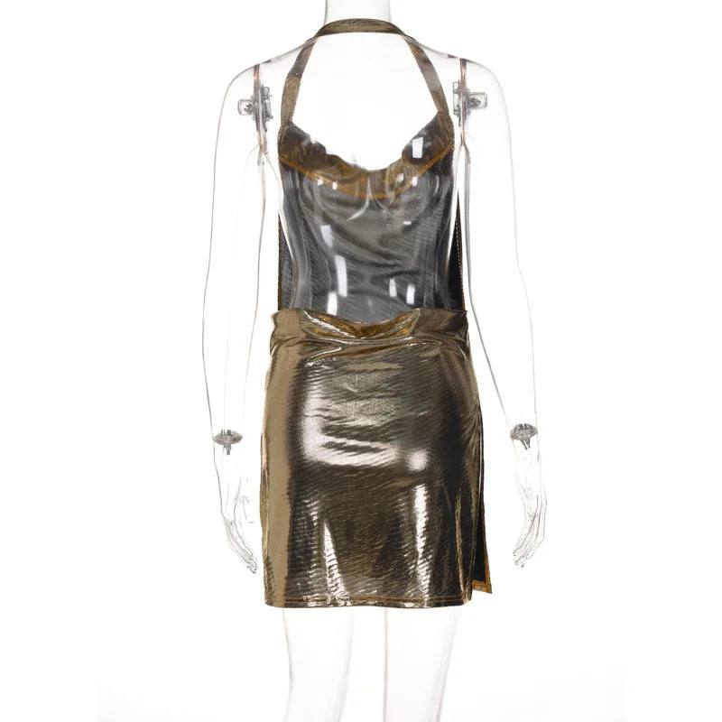 Sequin Backless Party Dress With Hanging Neck