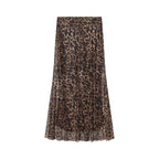 Vintage Leopard Print Mesh Long Skirt With Empire Waist Flowy Tulle