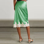 Lace Patchwork Two-piece Set With V-Neck Sling Top And Long Skirt