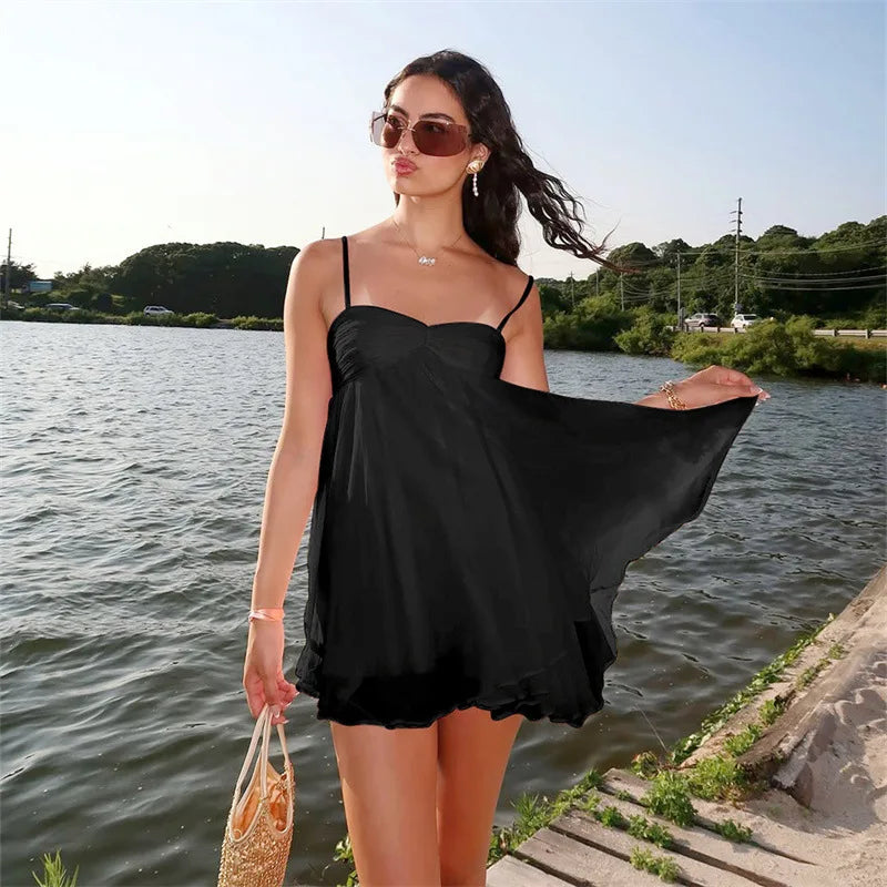 Summer Style One-line Collar Lust Chiffon Dress