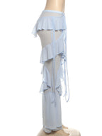 Irregular Tiered Flare Pants With Patchwork See Through