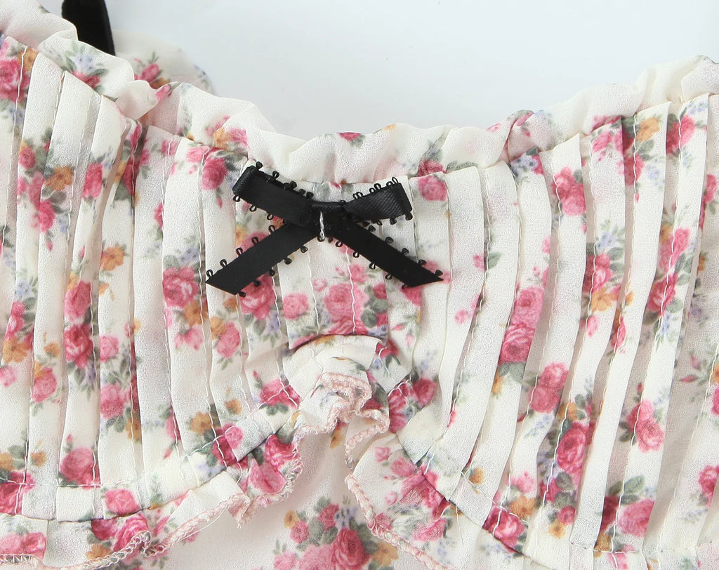 Romantic Beige Pink Flower Sling Sexy Dress Ruched Bra Backless  Dress