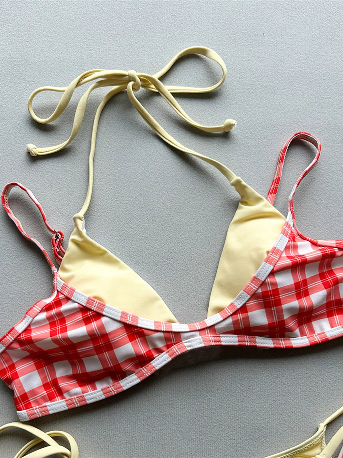 Halter Bikini Set in Plaid and Polka Dots