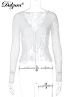 Lace Up See Through Cardigan Top With Ruffle Lace Trim For Women Elegant Retro Inspired Party Top