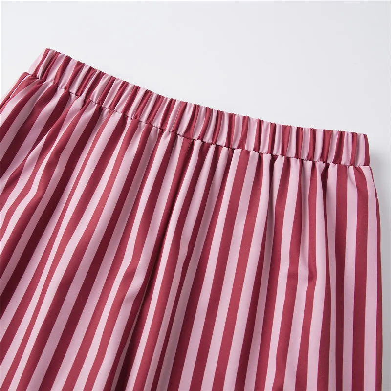 Striped Two Piece Pajama Set With Tie Shoulder Tank Top And Straight Pants
