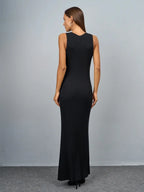 Sleeveless Knitted Dress With Wide Shoulder Straps Inner Long Skirt