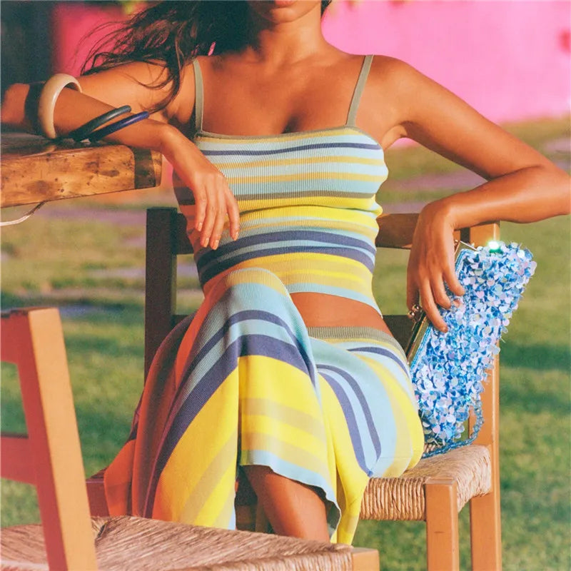 Two Piece Summer Set With Sleeveless Tank And Drawstring Skirt