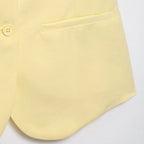 Buttoned Waistcoat Two Piece Shorts Set With Mid-Waist Pockets