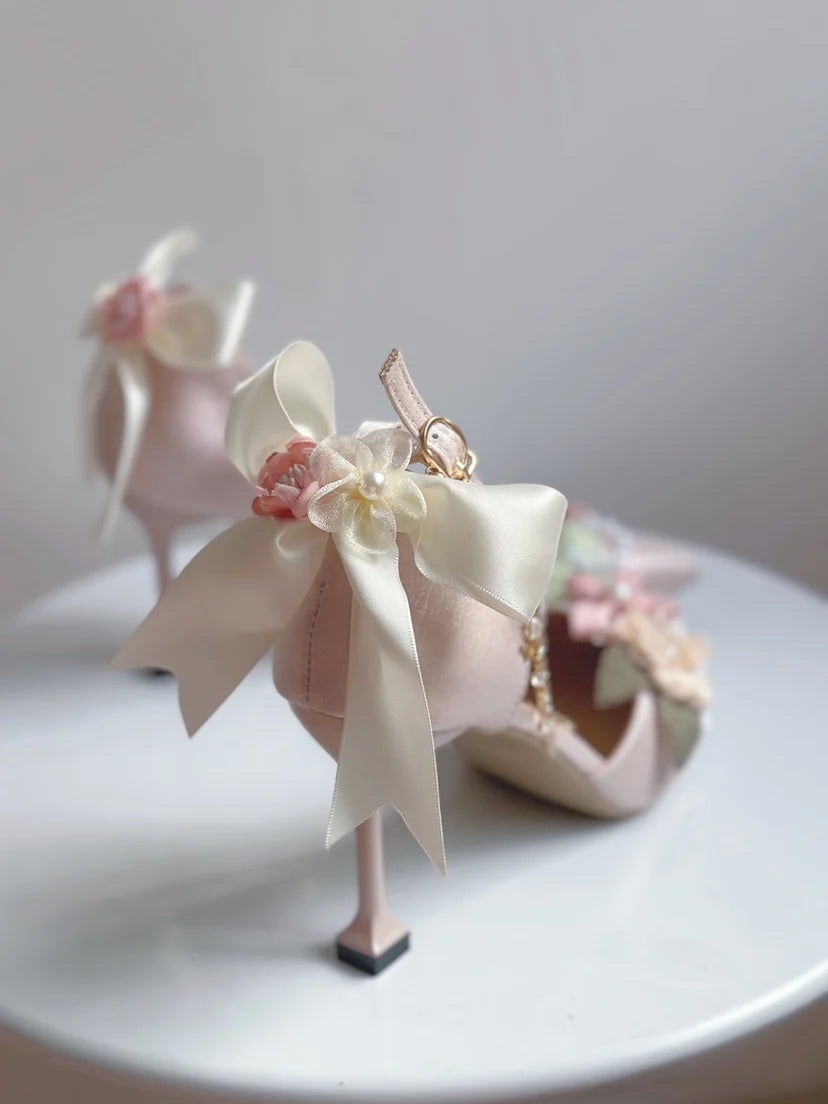 Sweet Lolita Heels With Pointed Toe For Tea Party Wedding Fairy Style High Heel Shoes