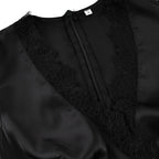 Hollow Out Patchwork Lace Dress With V Neck Short Sleeve High Waist Slim Fit