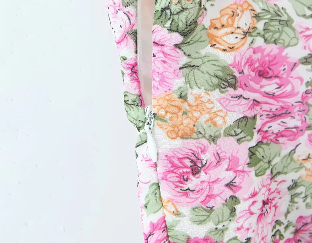 Floral Print Sexy Sling Mini Women Lace Spliced O Neck A-line Dress