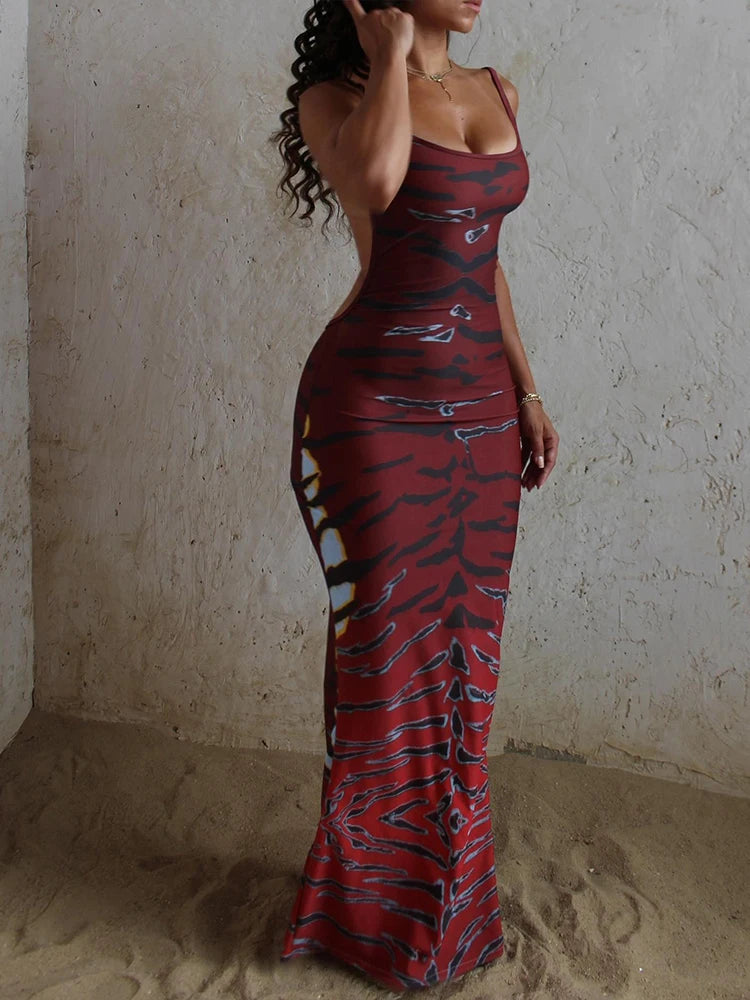 Red Backless Maxi Dress Sleeveless