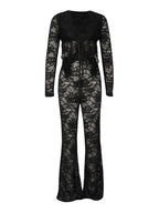 See Through Lace Set With Long Sleeve Top And Pants