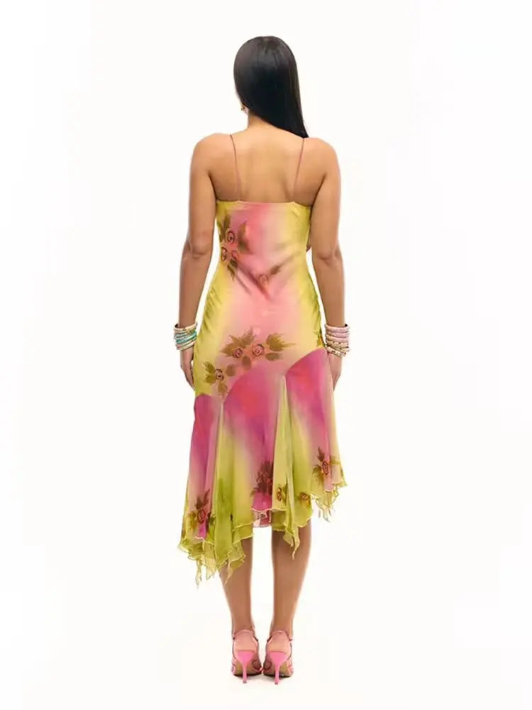 Floral Off Shoulder Sequined Dress With Irregular Hem