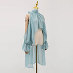 Off Shoulder Chiffon Blouse With Lightweight Fit Asymmetrical Hem And Bow Detail