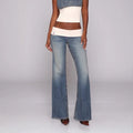 Vintage Patchwork Bootcut Jeans For Women Washed Low Waist Streetwear Style