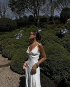 Lace Trim Maxi Dress With Spaghetti Straps And Slit