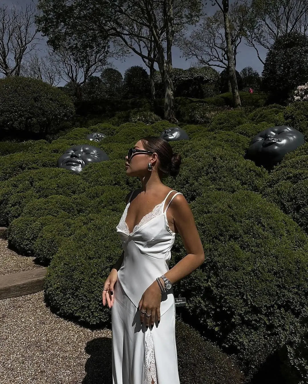 Lace Trim Maxi Dress With Spaghetti Straps And Slit