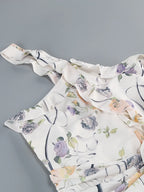 Flirty Floral Printed Off Shoulder Maxi Dress With Backless Detail And Ruffles