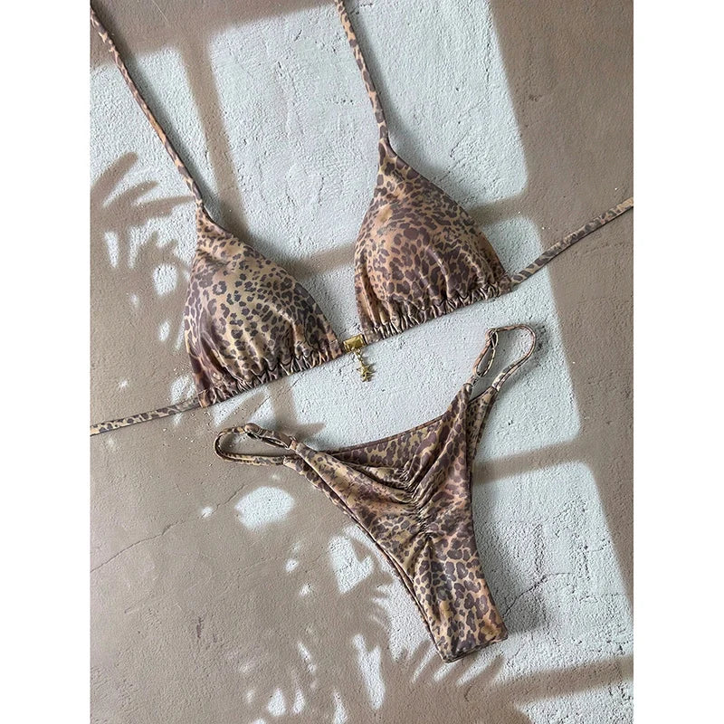 Flirty Leopard Print Push Up Bikini Set