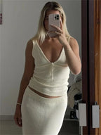 Backless Lace Up Crop Tank Top With V Neck