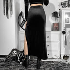 Punk High Waist Skirt With Bow Side Split Knee Length
