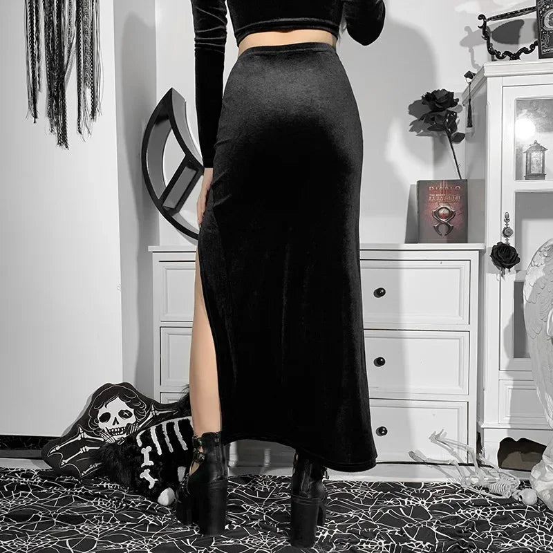 Punk High Waist Skirt With Bow Side Split Knee Length