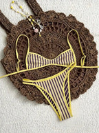 Sexy Micro Print Patchwork Bikini Set Women Pleated Push Up Bra Hollow Out Thong Swimsuit