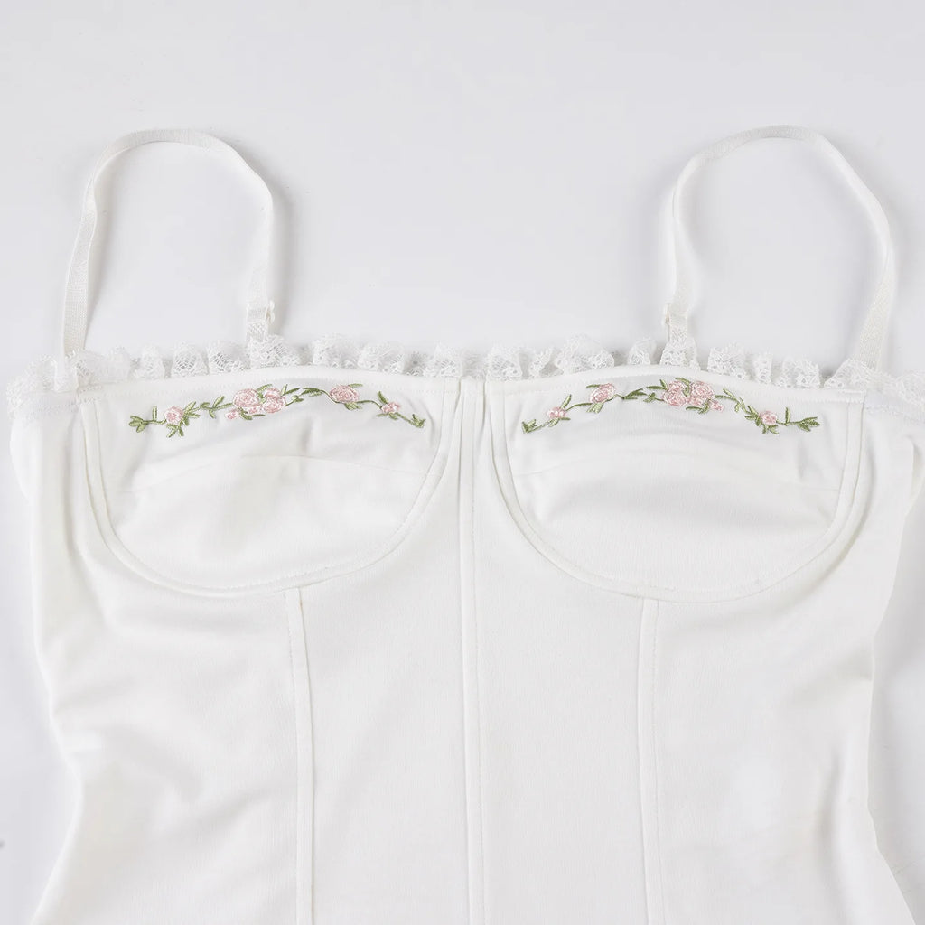 French Embroidered Flower Halter Corset Sexy Slim Top