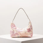 Floral Embroidered Sequin Shoulder Bag For Women Crescent Shape Evening Purse