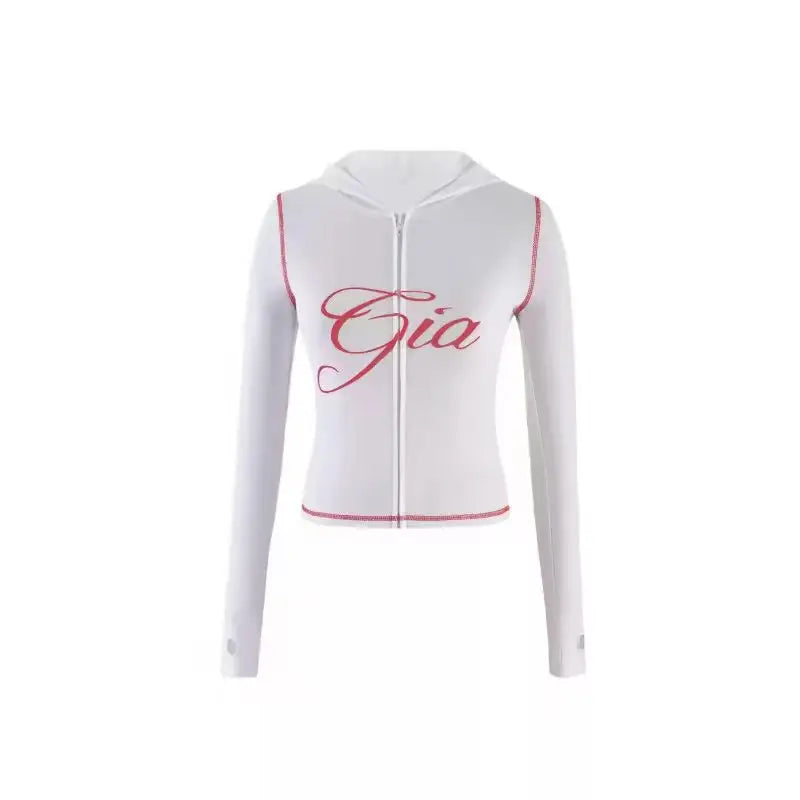 Two Piece Slim Fit Letter Print Hooded Zipper Jacket And Pants Set Open Thread Design