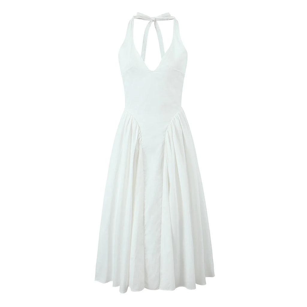 Backless Halter Midi Dress For Women Elegant A Line