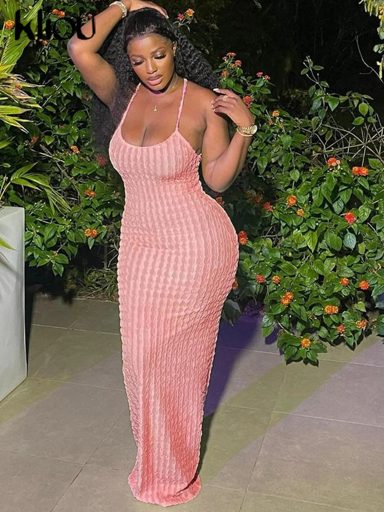 Ruched Spaghetti Strap Maxi Dress Backless Bandage For Women