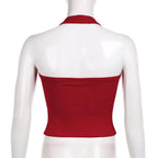 Retro Choker Vest Crop Top In Red With Open Back Knit Tank Style